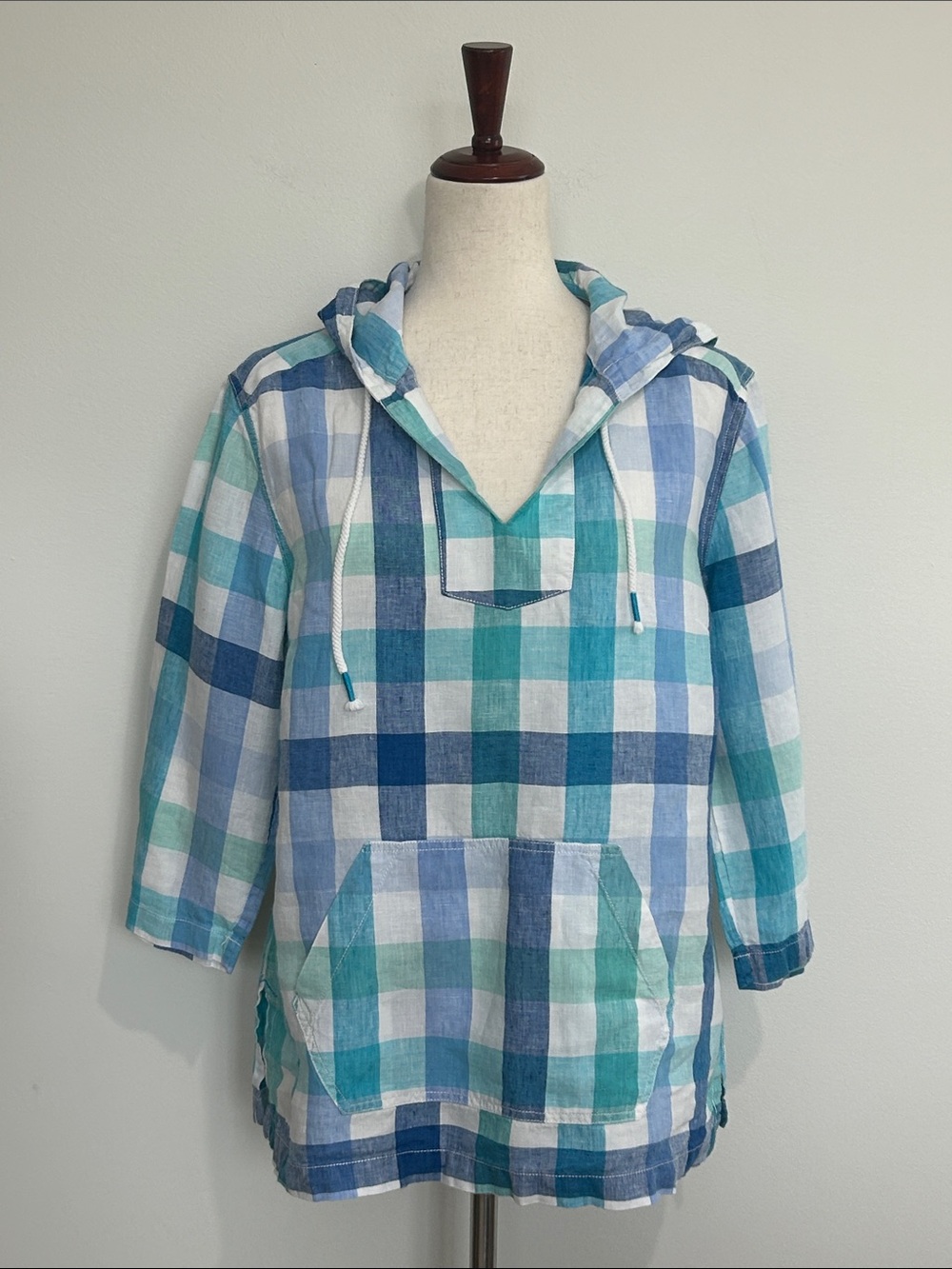 Tommy Bahama Women’s Gingham Gables Baja 100% Linen Hoodie Size Medium